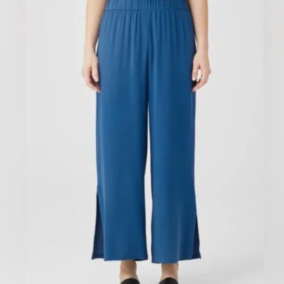 Eileen Fisher Silk Georgette Crepe slits Straight Pants Atlantis Blue 3X NWT - Picture 1 of 4